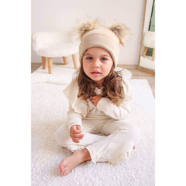 Himmelberg Baby - Wholesale Beanie – Kids - Beige Pom Pom Baby/Kid's Beanie, Newborn to 8 Years, Unisex3