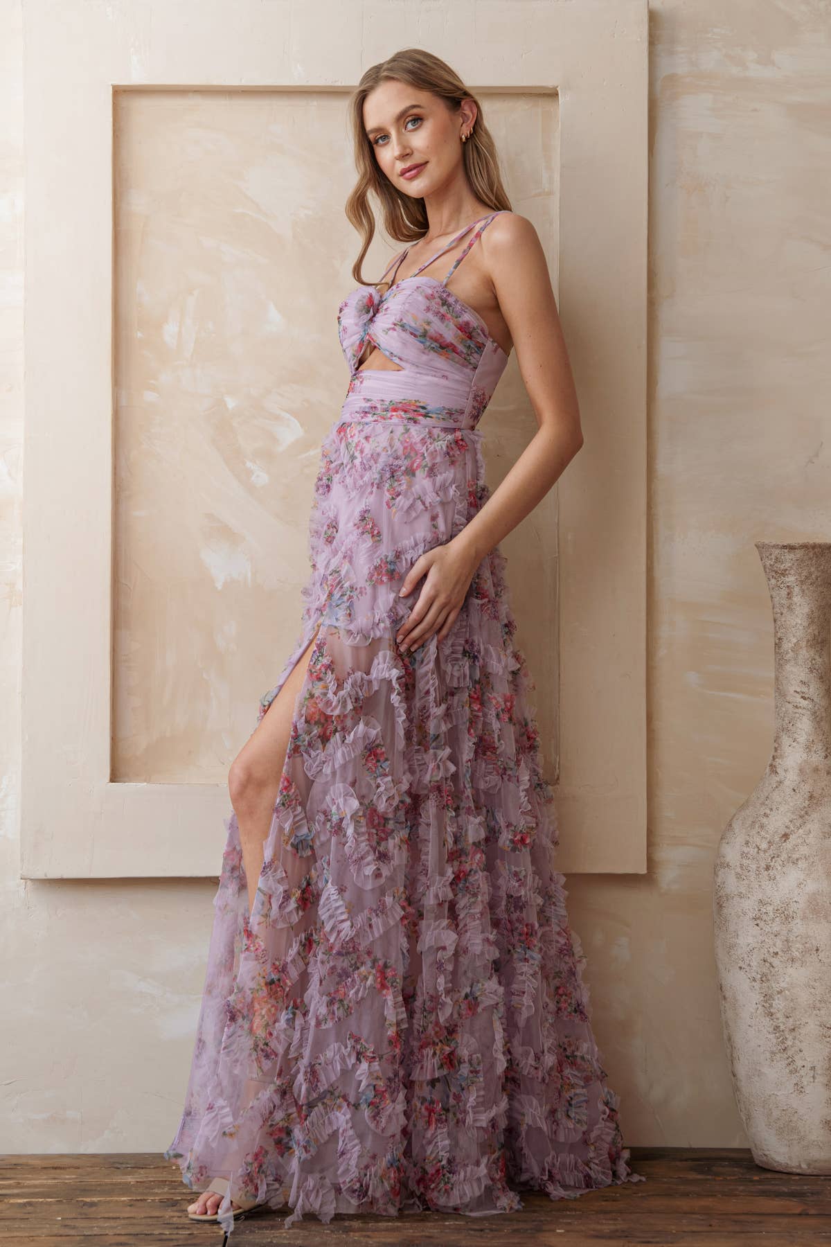 Rosemore Couture - Vente Robe de soirée – femme - Maxi à volants avec imprimé floral2