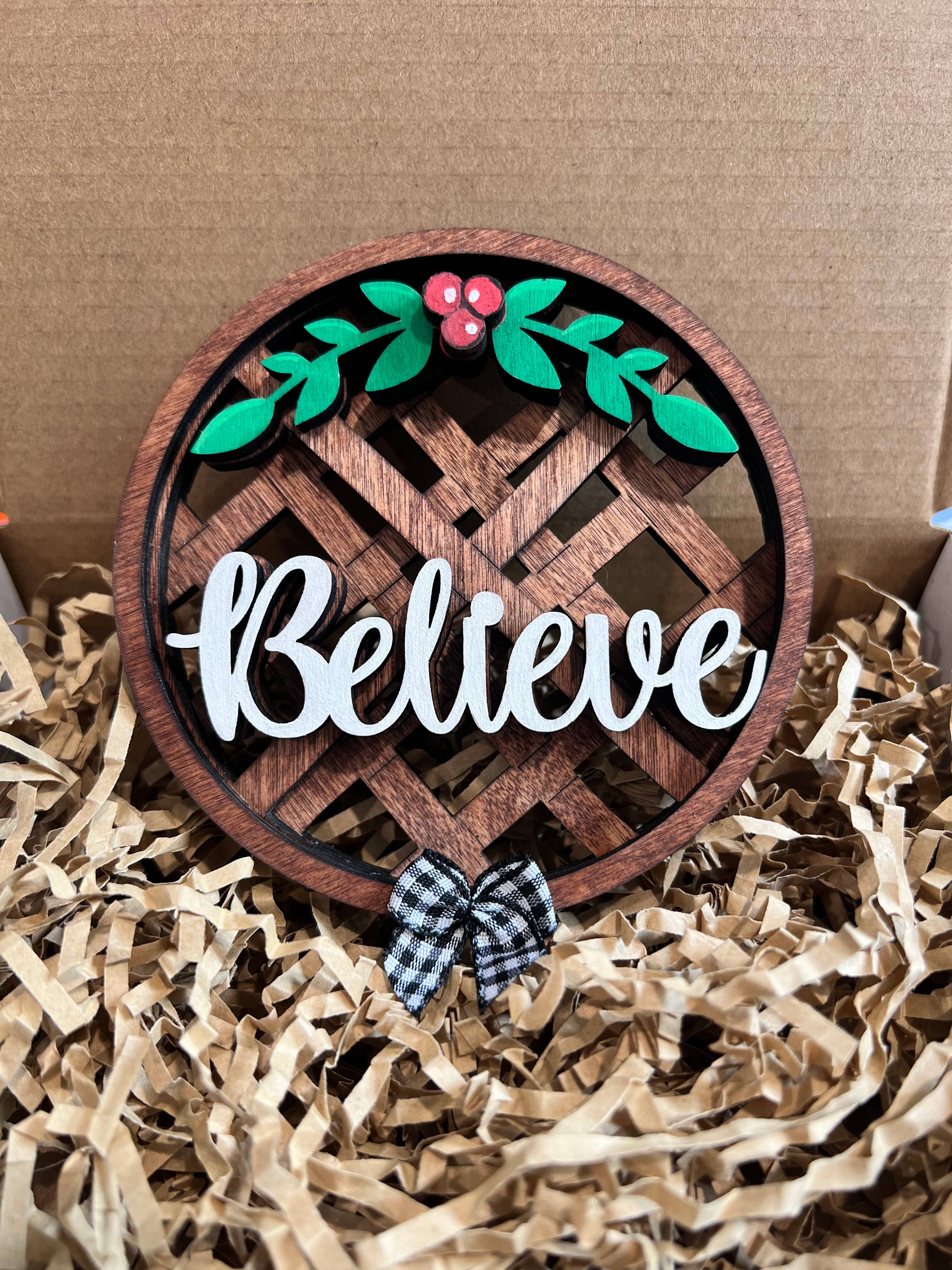 OBX Prep - Wholesale Ornament - Wood Basket Look Believe Merry Christmas Christmas Ornament5