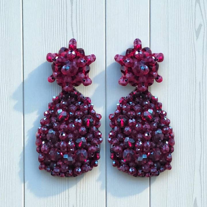 Chunky Red Crystal Statement Earring | | Artisan | Beaded for wholesale by Bijoux Envie Statement Jewelry