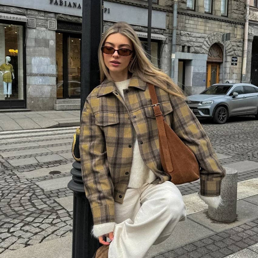 Marayn – wholesale Rock - Dam – Rysk rutig höstchic brunrutig oversized kappa2