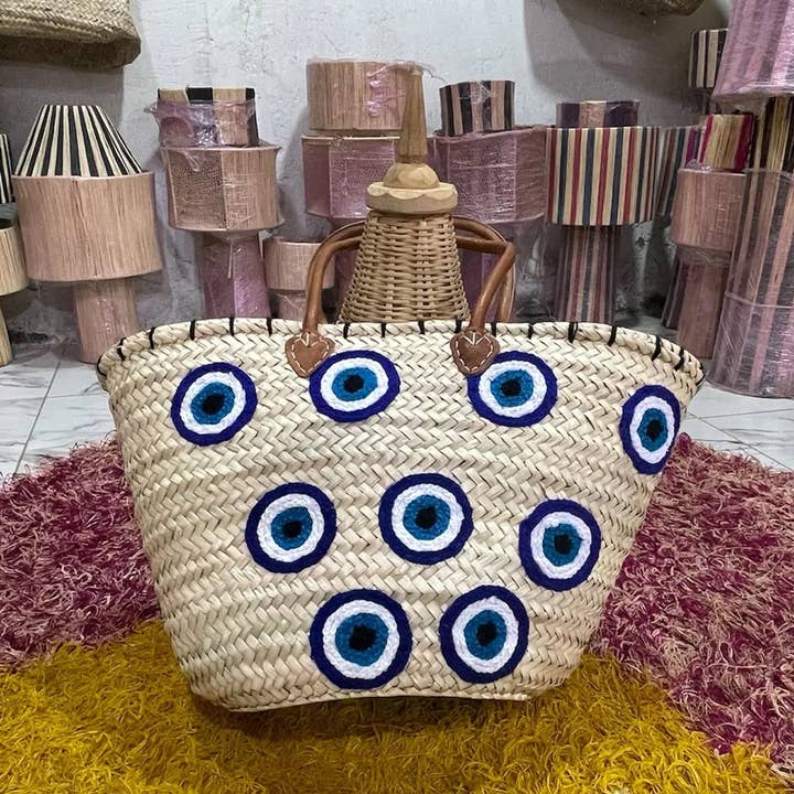 Strandväska med läderhandtag | Marockansk korgväska | Strandväska för wholesale av Moroccan Natural bazaar
