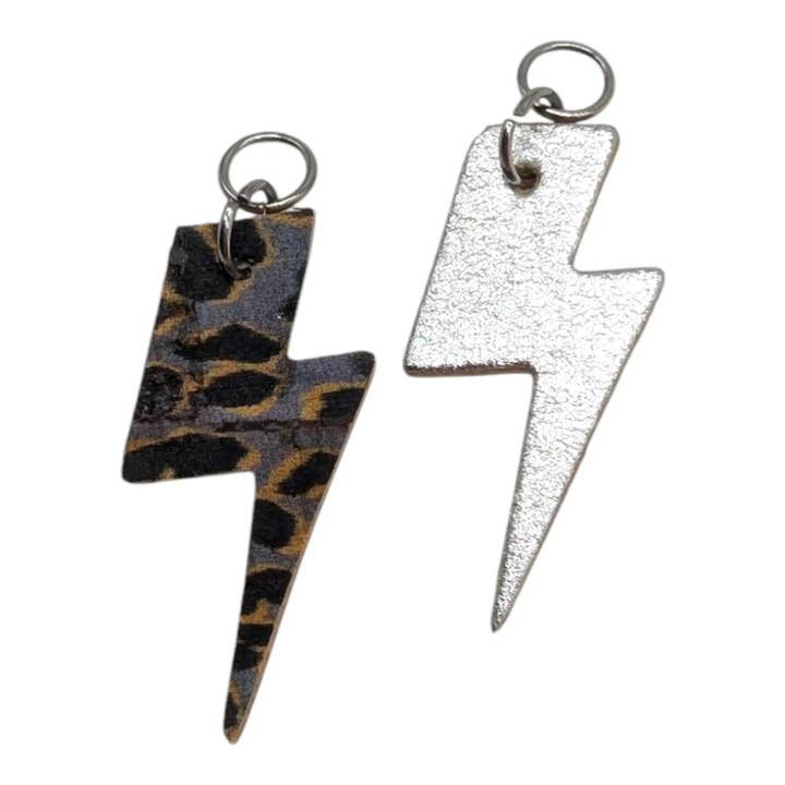 Silver and grey leopard mini lightning bolt cork charms for wholesale by Trend Tonic Ltd