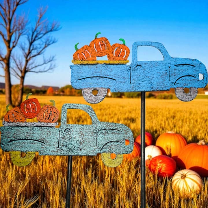 Whimsies - Vendita all'ingrosso Paletti da giardino/prato - Vintage camioncino zucche Fall garden palo Halloween4