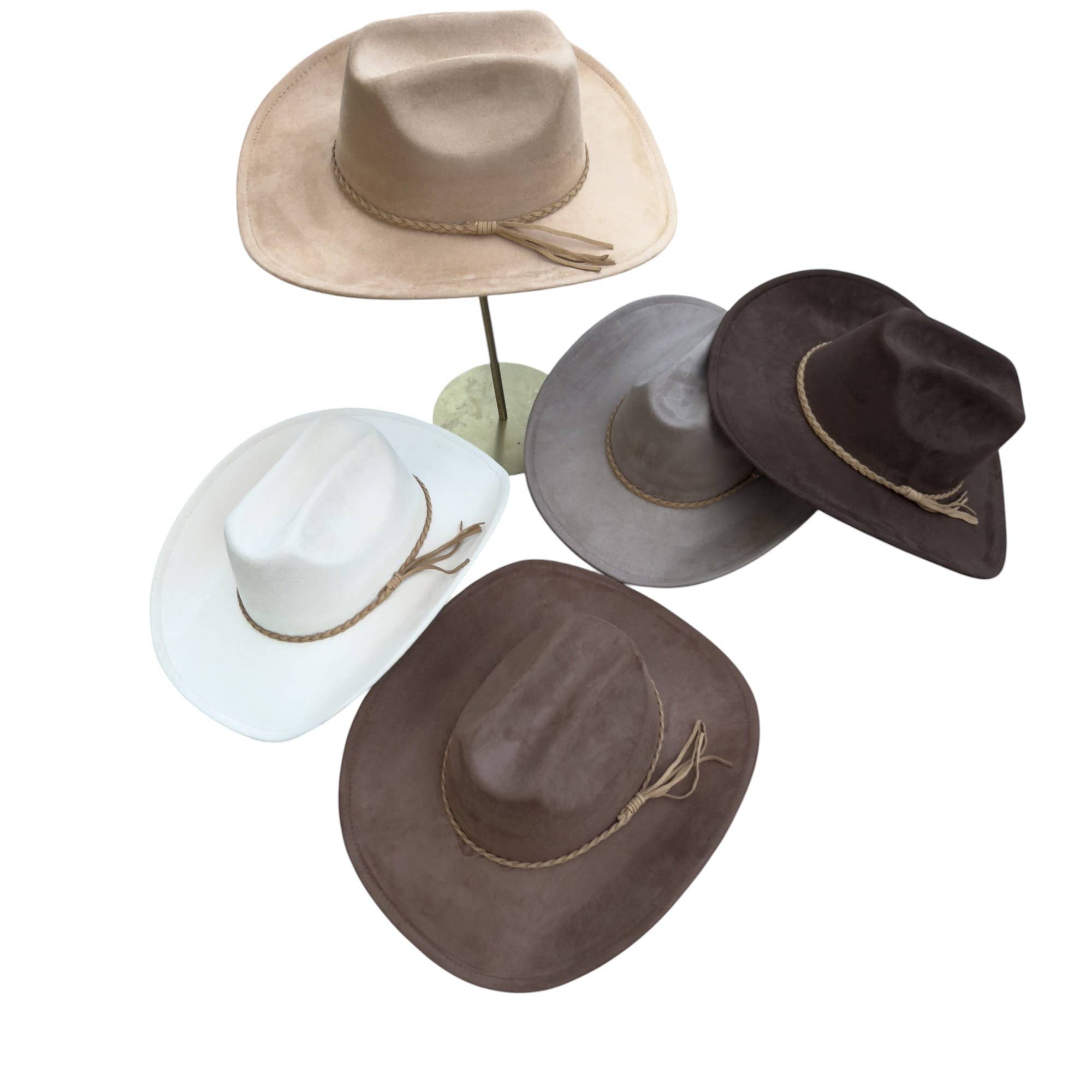 Portia Hat - Venta al por mayor Sombrero cowboy - Mujer - Sombrero de vaquero estilo ganadero de ante vegano con banda de ante18
