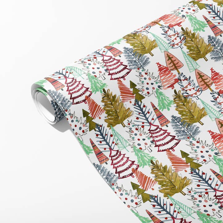 KelseyMDesigns - Wholesale Wrapping paper roll - Colorful Christmas Trees Wrapping Paper - 3 Sheet Roll2