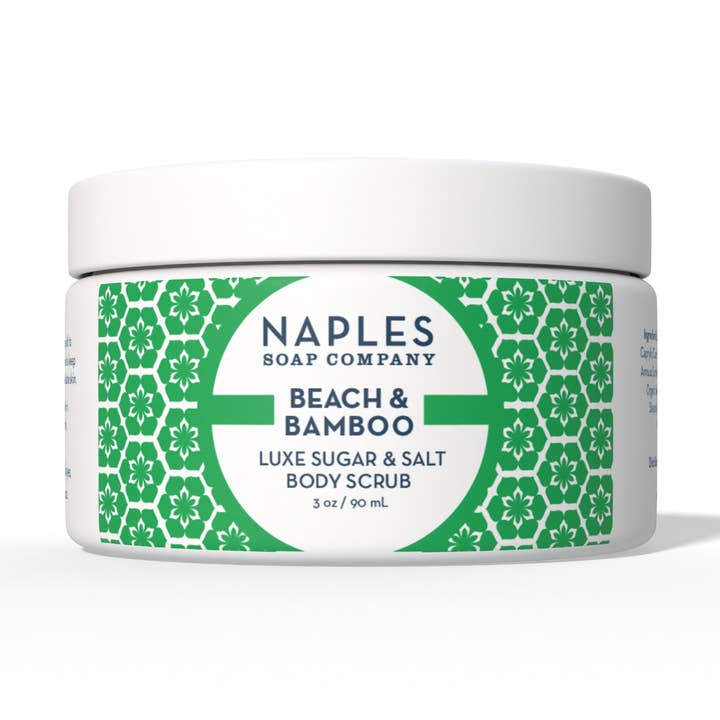 Beach & Bamboo Luxe Sugar & Salt Body Scrub 3 oz for wholesale by Naples Soap Company | Clean Beauty, Natural Bath & Body
