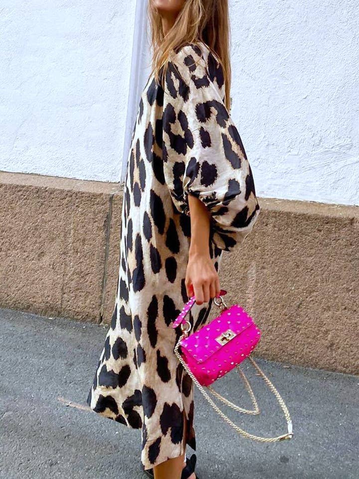 Chic Leopard Print V-Neck Batwing Sleeve Dress for wholesale on Faire3