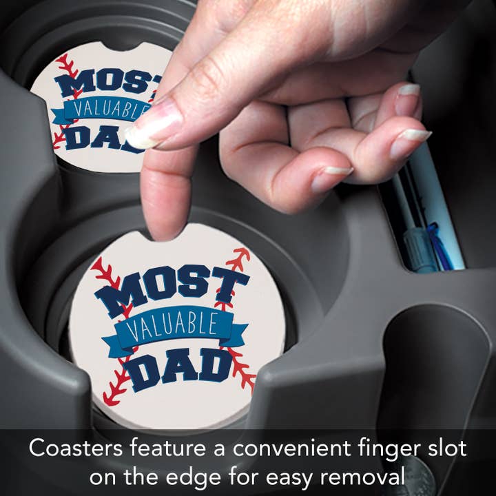 CounterArt/Highland Home/Thirstystone – wholesale Coasters – "Most Valuable Dad" Absorbent Stone Car Coaster 1pk2