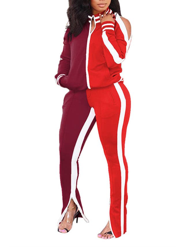 MB Fashion Wholesale - Wholesale Lounge Set - Women's - MB FASHION Two-Piece Track Set with Shoulder Cutouts 8125