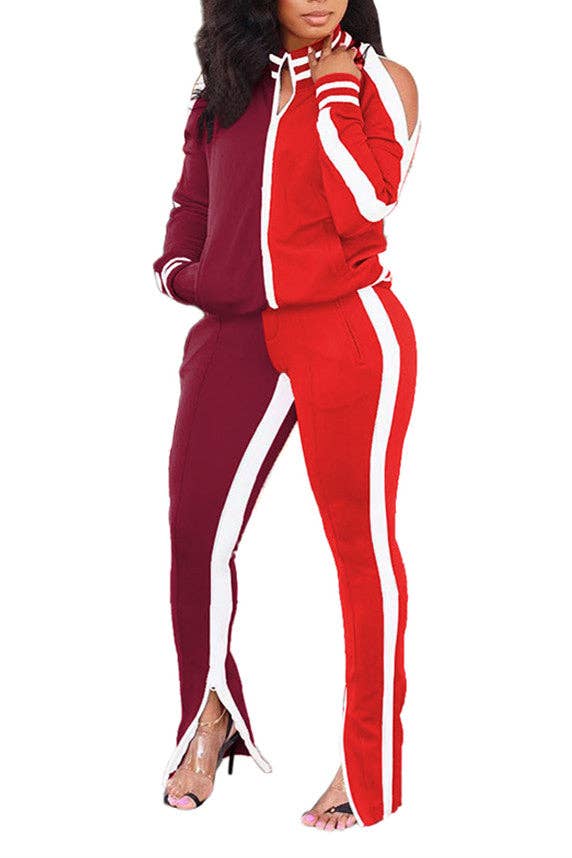 MB Fashion Wholesale - Wholesale Lounge Set - Women's - MB FASHION Two-Piece Track Set with Shoulder Cutouts 8125