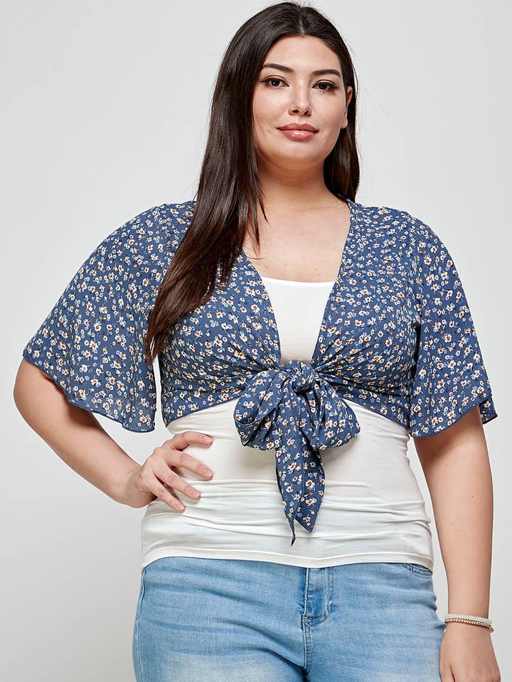 Plus Size Women's Floral Print Cropped Bolero - KY17783-2T for wholesale by Haute Fox Plus Size & Contemporary