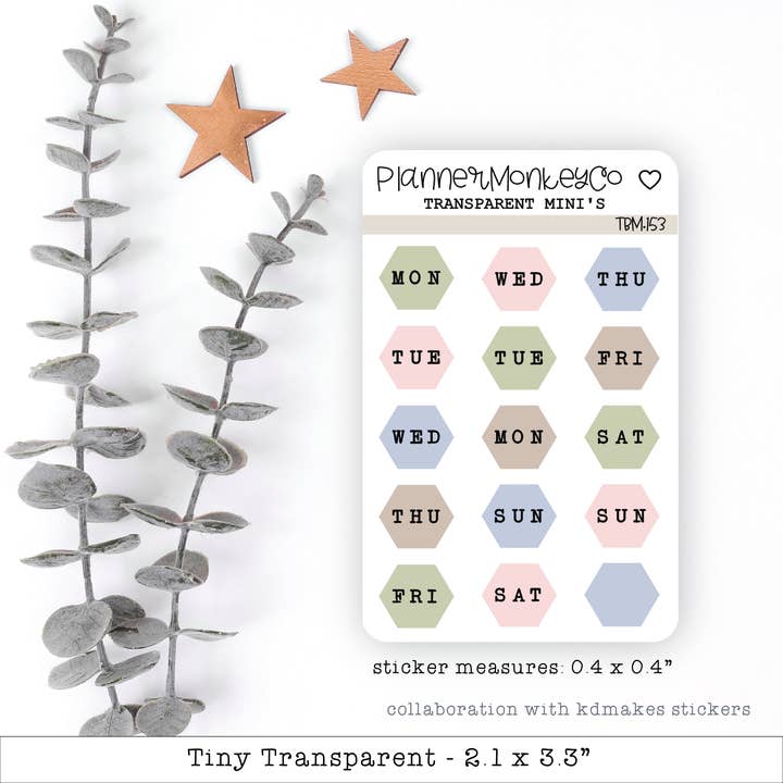 Spring Hexagon Days Of Week Mini Sheet (Transparent) for wholesale by Plannermonkeyco