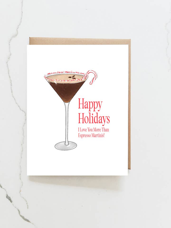 Espresso Martini Candy Cane Card for wholesale by Maddon and Co
