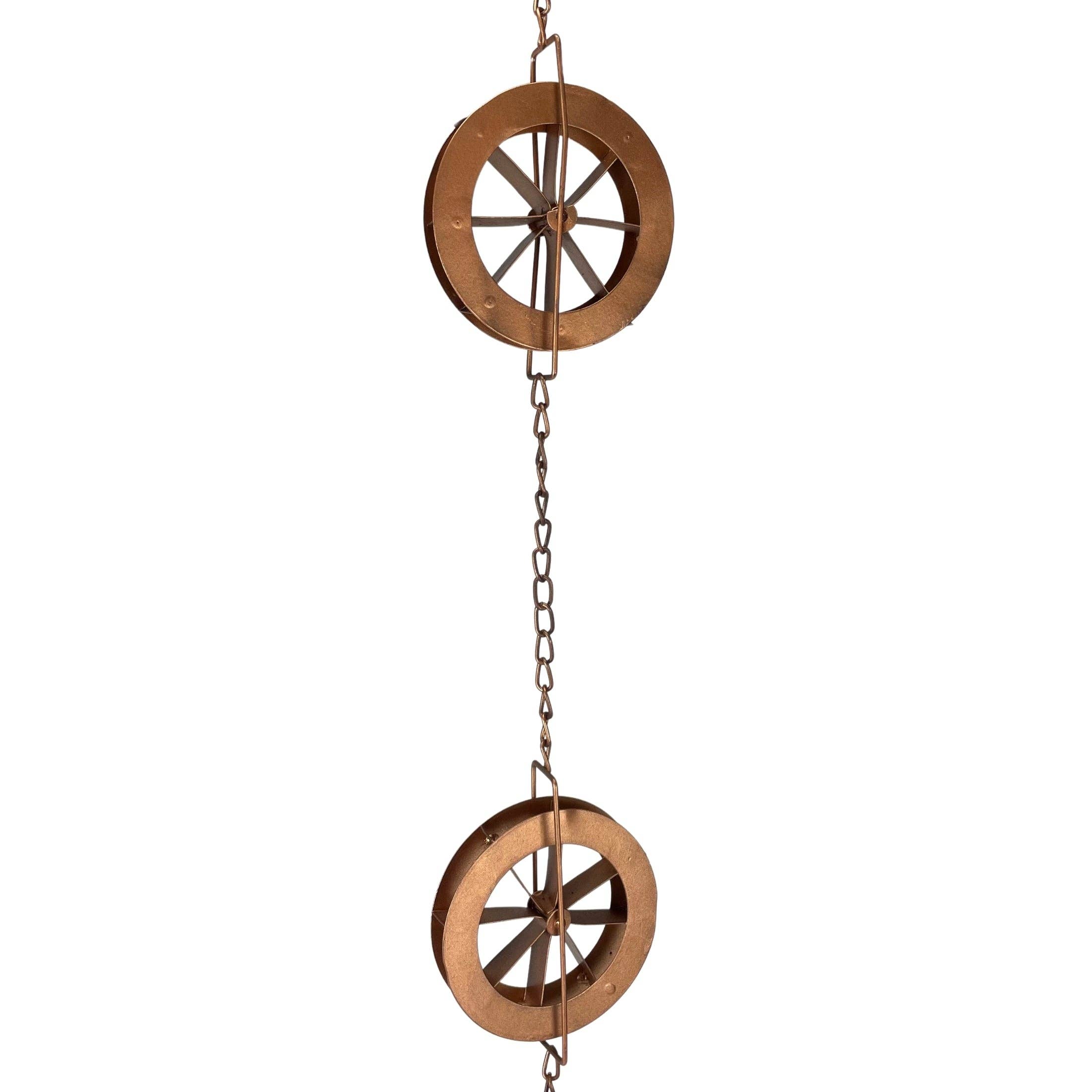 Zeckos - Wholesale Outdoor Ornament/Decor - 78-Inch Metal Rain Chain with 6 Water Wheels & Weighted Bell3
