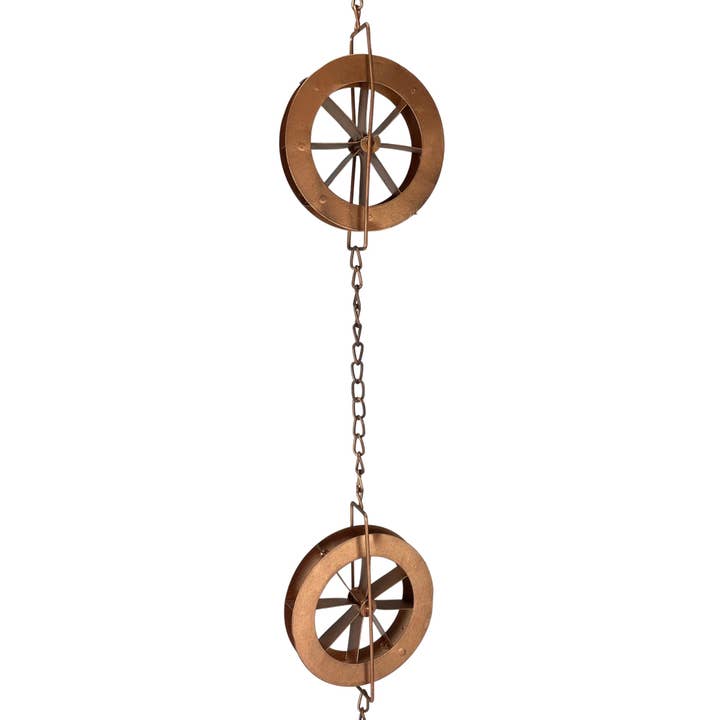 Zeckos - Wholesale Outdoor Ornament/Decor - 78-Inch Metal Rain Chain with 6 Water Wheels & Weighted Bell3