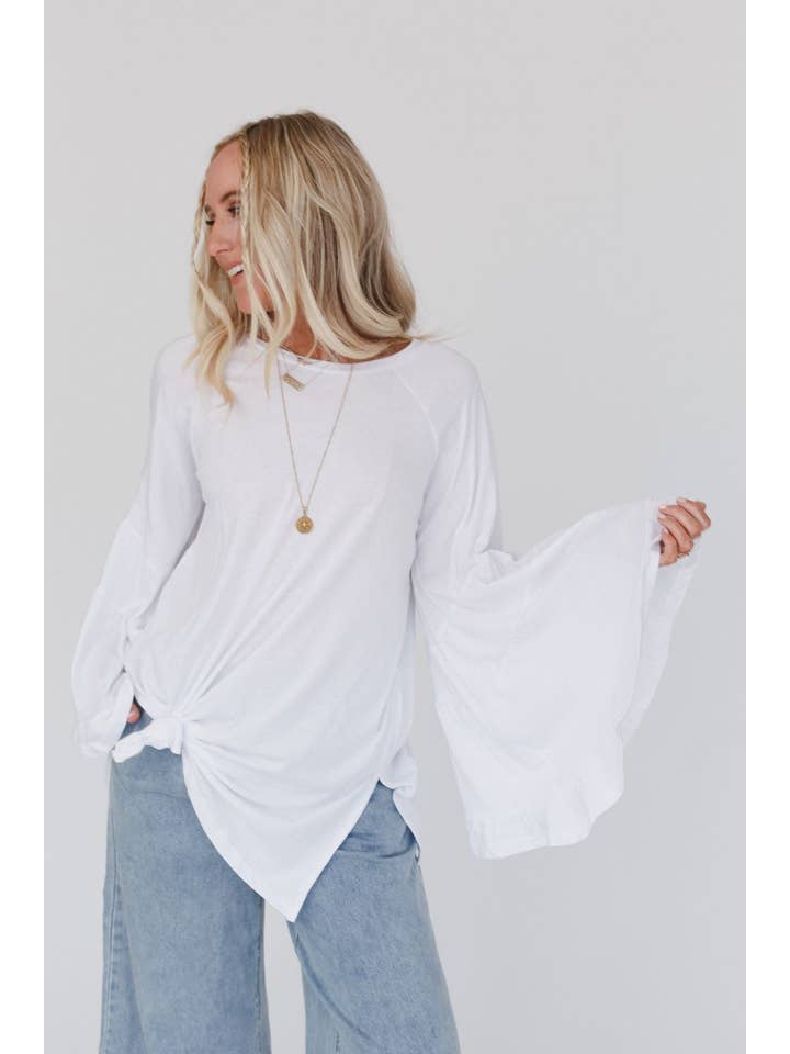 Three Bird Nest - Wholesale Tunic - Women's - Bell Sleeve Baseball Tee - White2