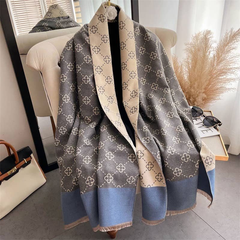 Little Trendy - Wholesale Scarf - Women's - Women's Warm Long Scarf Imitate Cashmere Flower Shawl 2