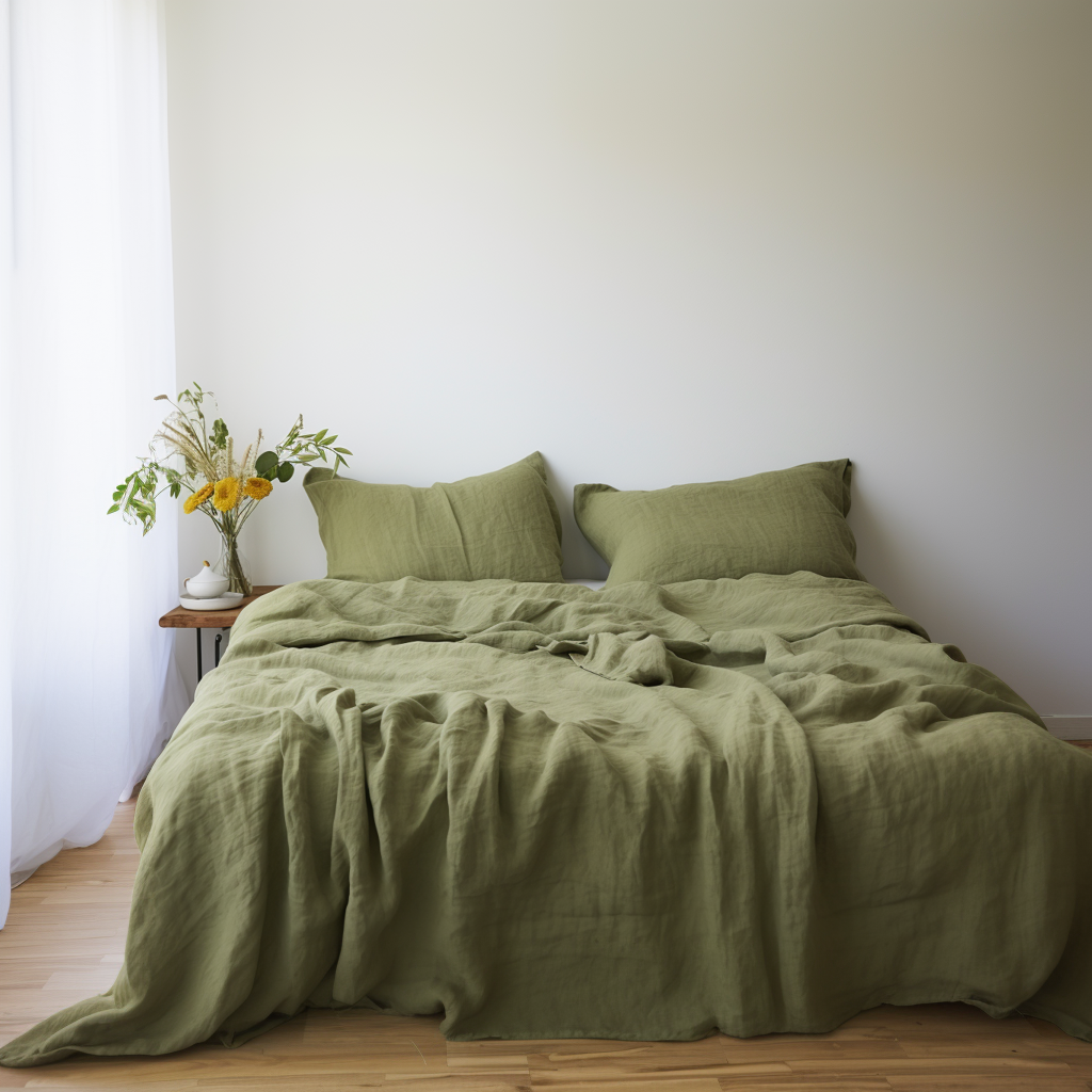 100% French Linen Sheet Set (4 pcs) - Olive Green  for wholesale on Faire7