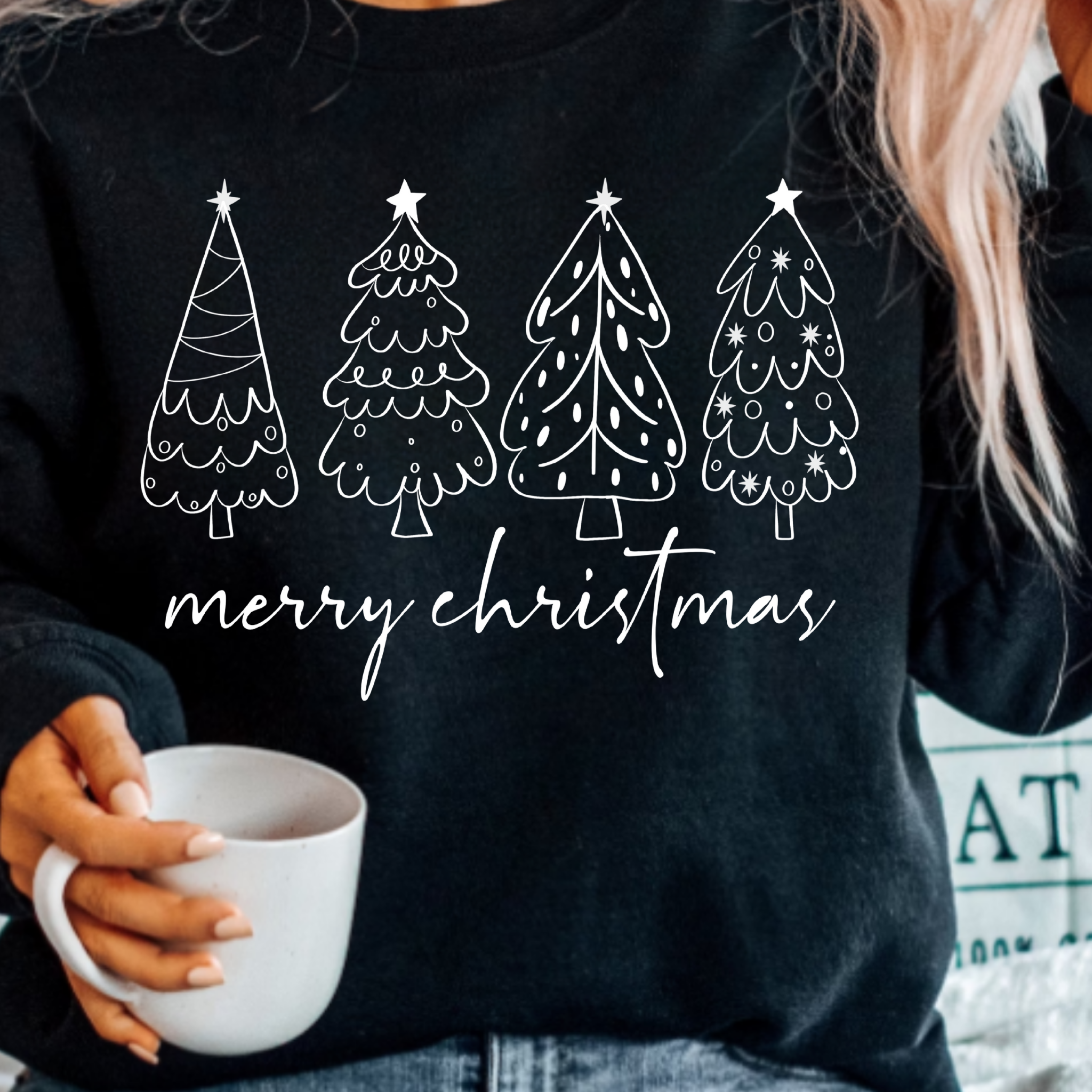 TEELUX - Vendita all'ingrosso Decalcomania a sublimazione - (Bluza non inclusa) Buon Natale con Alberi Bianchi - Stampa serigrafica Transfer2