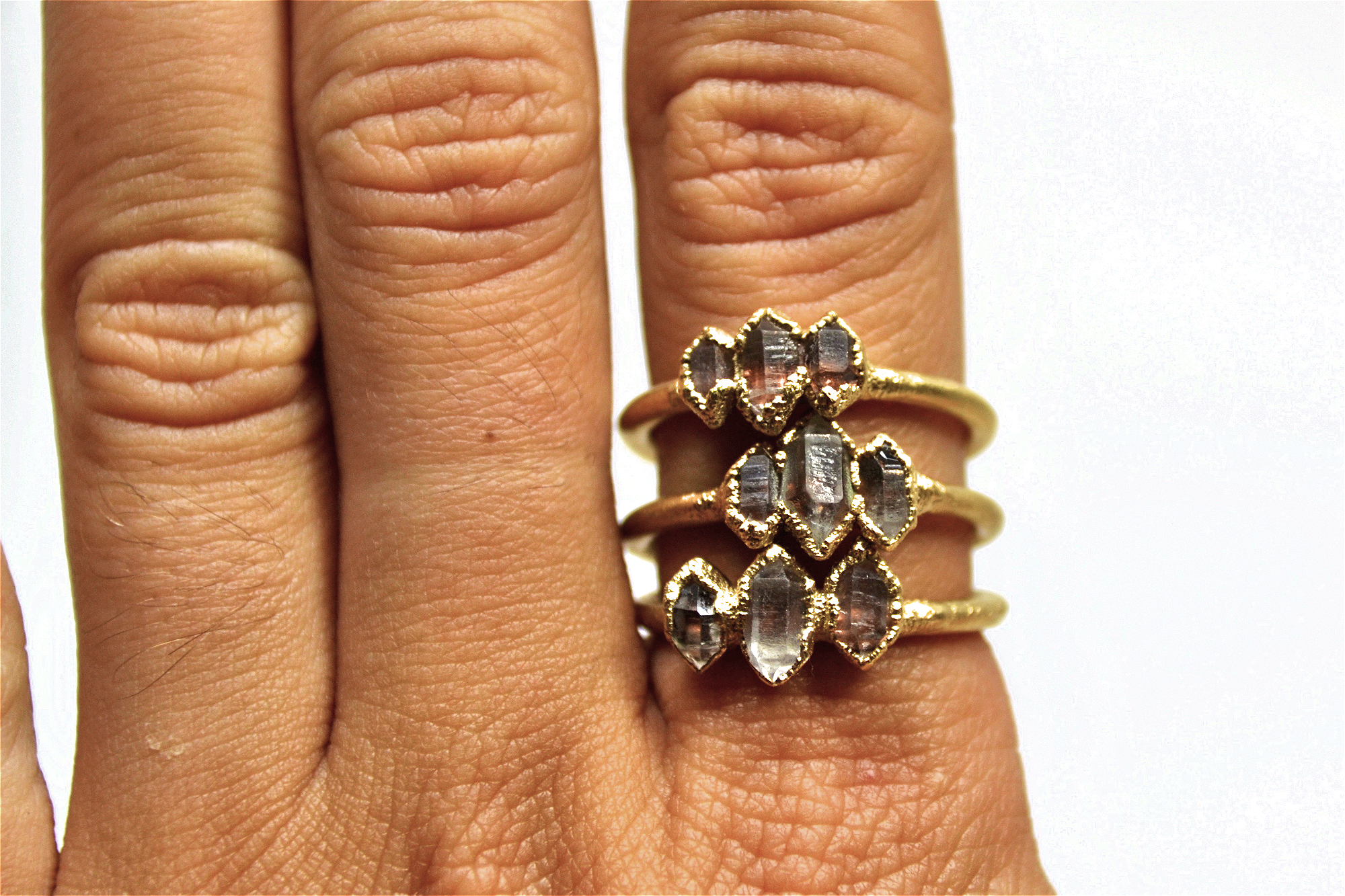 Daddy Daughter Jewelry - Wholesale Multi-Stone Ring - Gold Multi-Stone Herkimer Diamond Ring | Raw Stone Ring |2