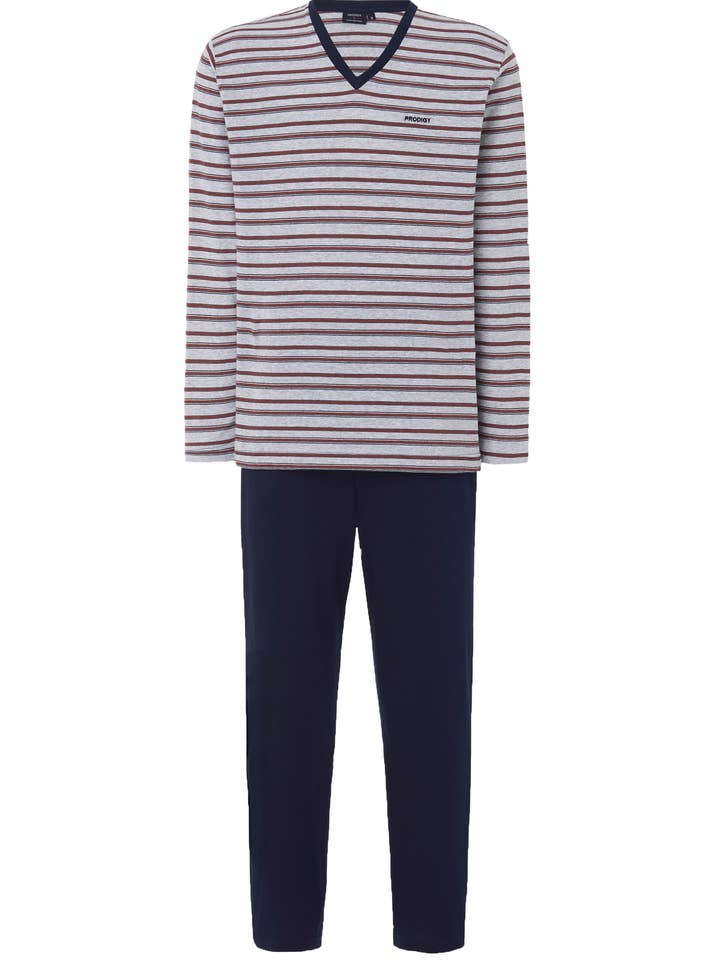 Gris PRODIGY Pijama Hombre Largo Premium Punto Rayas - Gris 532 de venta al por mayor en Faire