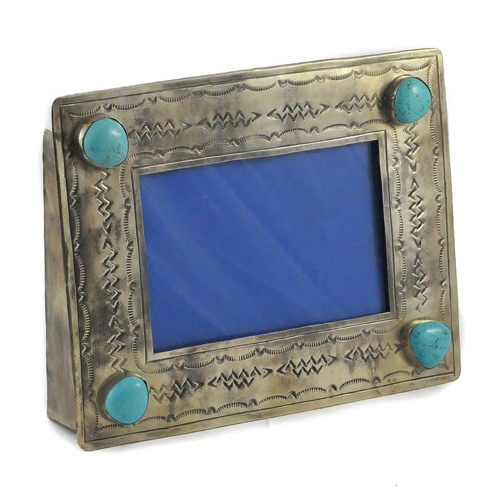 WJA-010-T 4 X 6 STAMPED FRAME W/ TURQ for wholesale by J.Alexander Rustic Silver