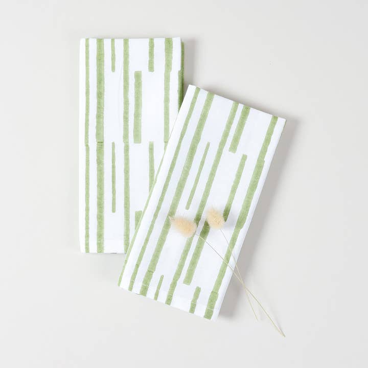 Conjunto de 2 Guardanapos com Risca de Giz Estampados à Mão - Verde por atacado de Eyaas