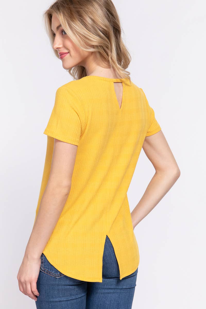 42POPS - Wholesale Knit Top - Women's - ....SI-24641 SLIM FIT SHORT SLV BACK SLIT DETAIL KNIT TOP4