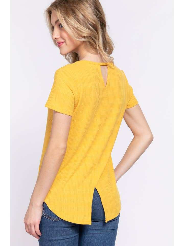 42POPS - Wholesale Knit Top - Women's - ....SI-24641 SLIM FIT SHORT SLV BACK SLIT DETAIL KNIT TOP4