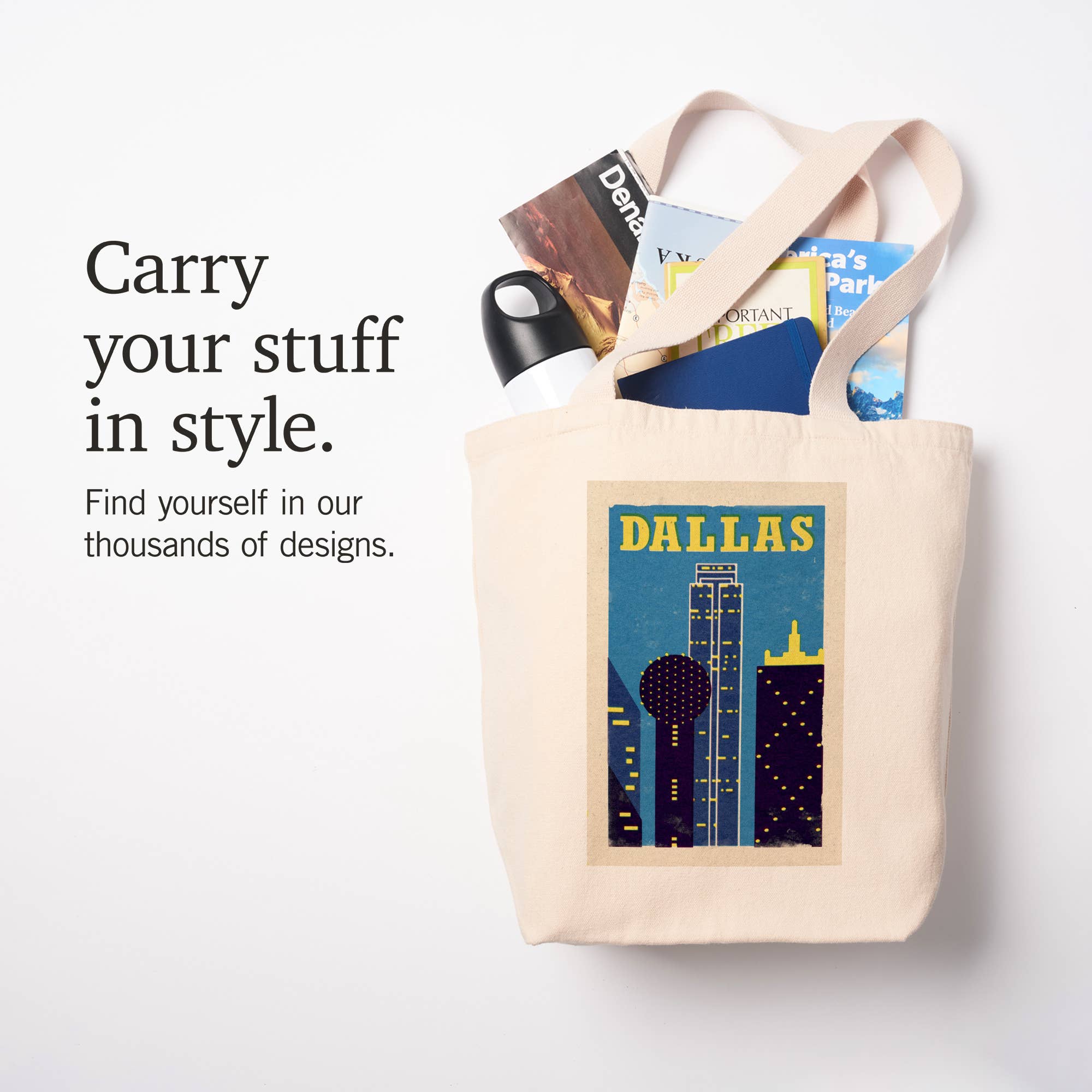 Lantern Press - Vente Tote bag – unisexe - SACS TOTE BIOLOGIQUES Dallas, Texas, Woodblock5