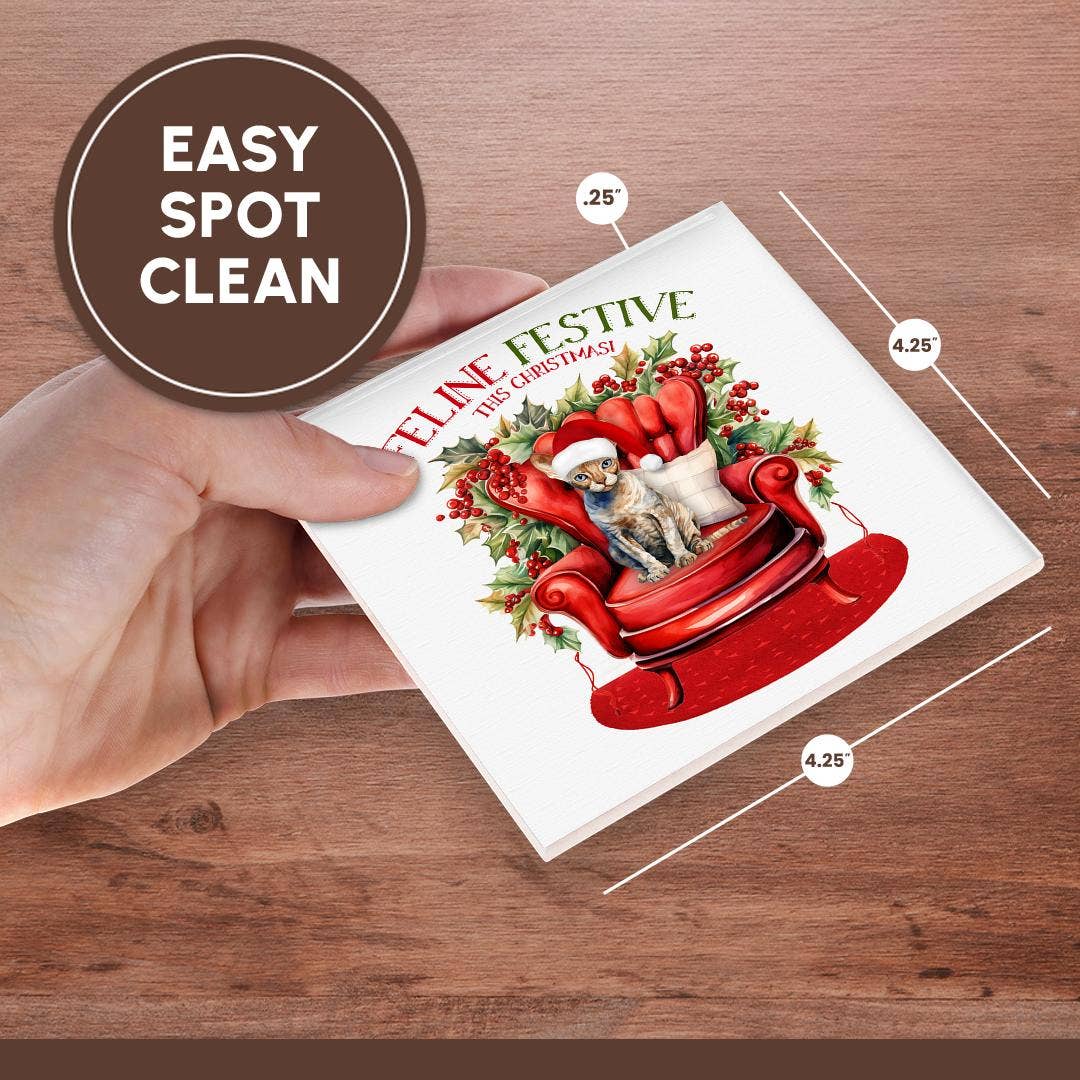 3dRose – Engroshandel Kaffekrus – 3dRose, Søde Devon Rex Kitty til kattemødres julefejring, Bordskåner6