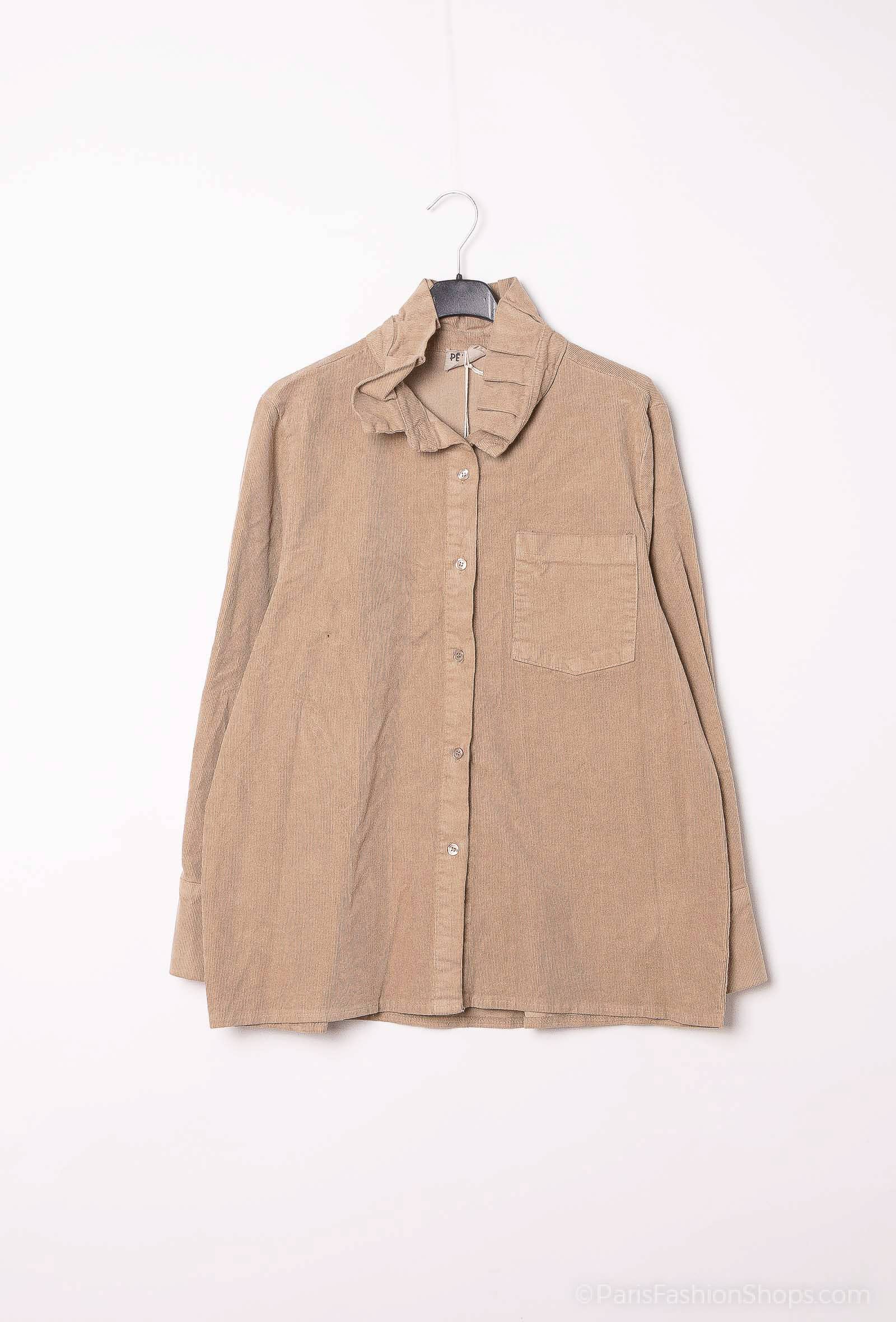 Pépouz' Paris - Wholesale Button Down Shirt - Women's - Corduroy shirt with ruffled collar PC255221