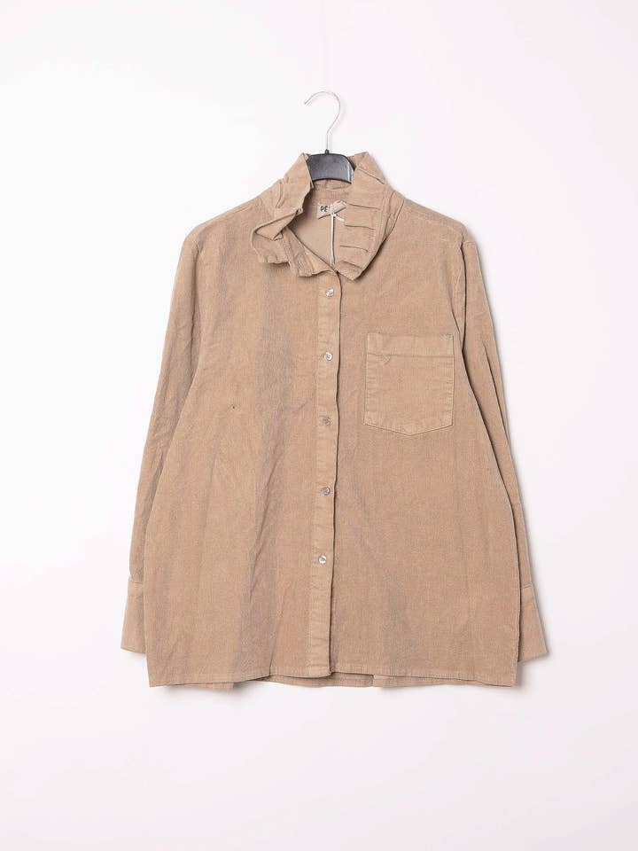 Pépouz' Paris - Wholesale Button Down Shirt - Women's - Corduroy shirt with ruffled collar PC255221