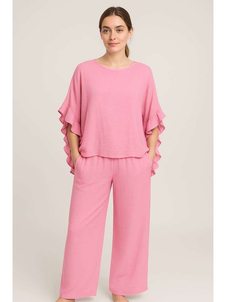 Lucy Sparks – wholesale Set med topp och byxa – Dam – KRINKLAT TYG BREDBENTA BYXOR CO-ORD