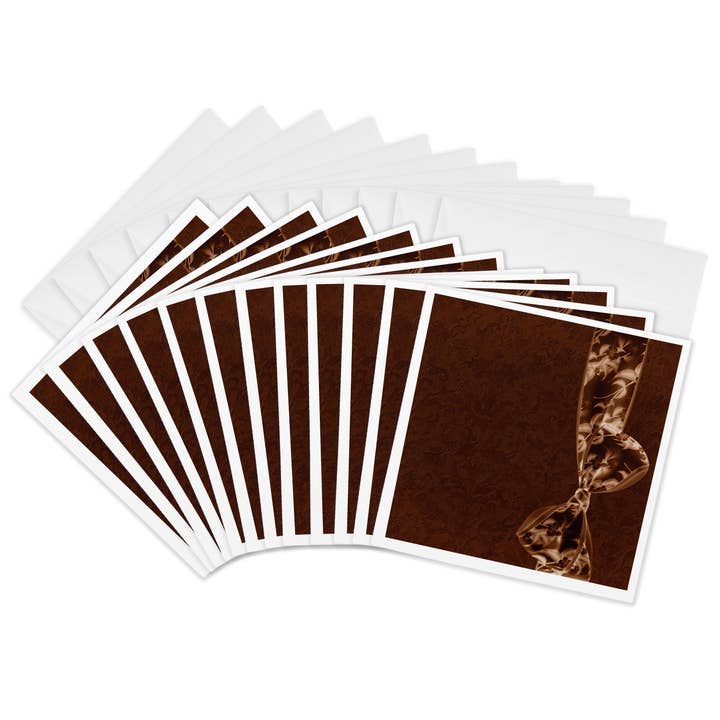 3dRose, Cocoa and chocolate floral bow on chocolate grunge damask background, Greeting Card for wholesale by 3dRose