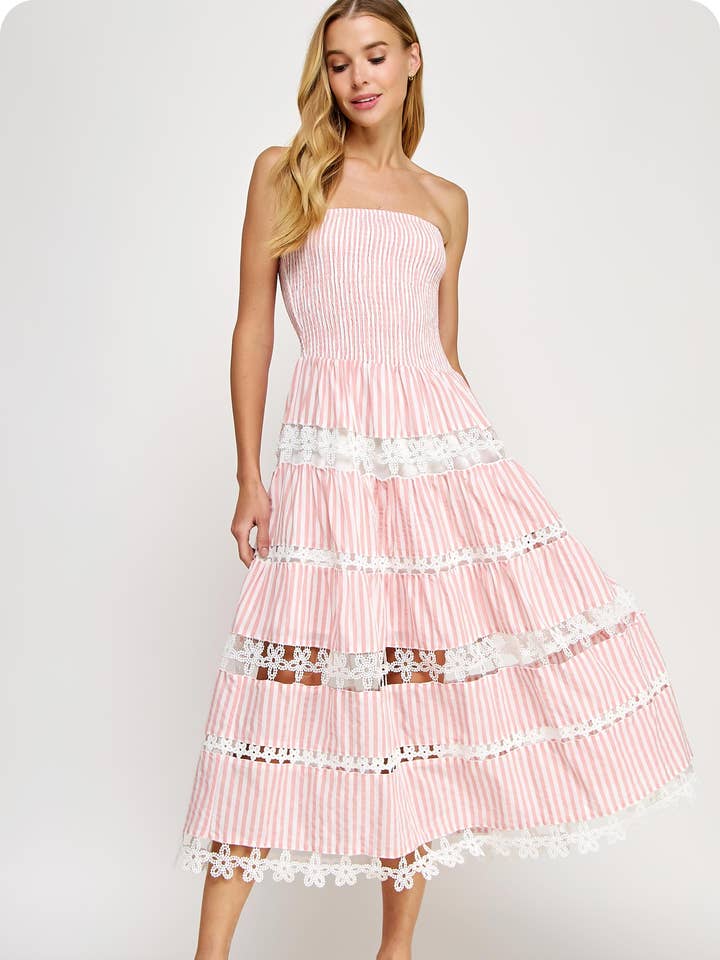 Striped Floral Lace Tube Dress for wholesale by Strut & Bolt