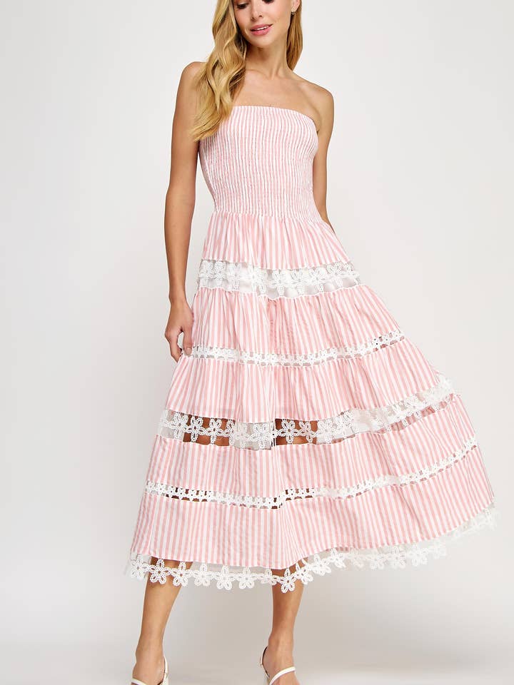 Striped Floral Lace Tube Dress for wholesale by Strut & Bolt