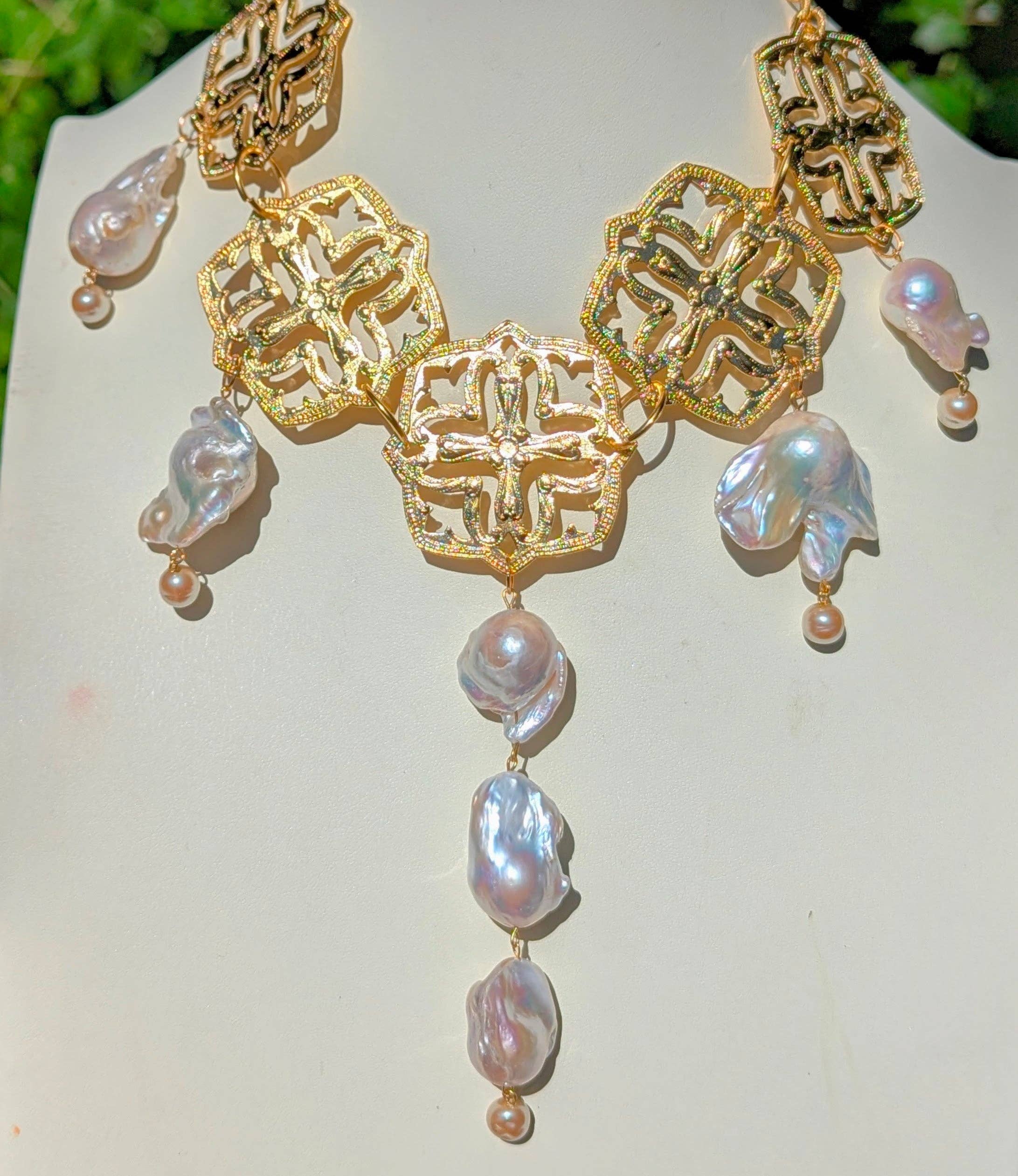 Gay Isber Designs - Wholesale Bib Necklace - One-of-a-Kind Asian-Themed 24K Gold-Plated Necklace with Giant Baroque Pearls - Designed by Award-Winning Artist Sugar Gay Isber3