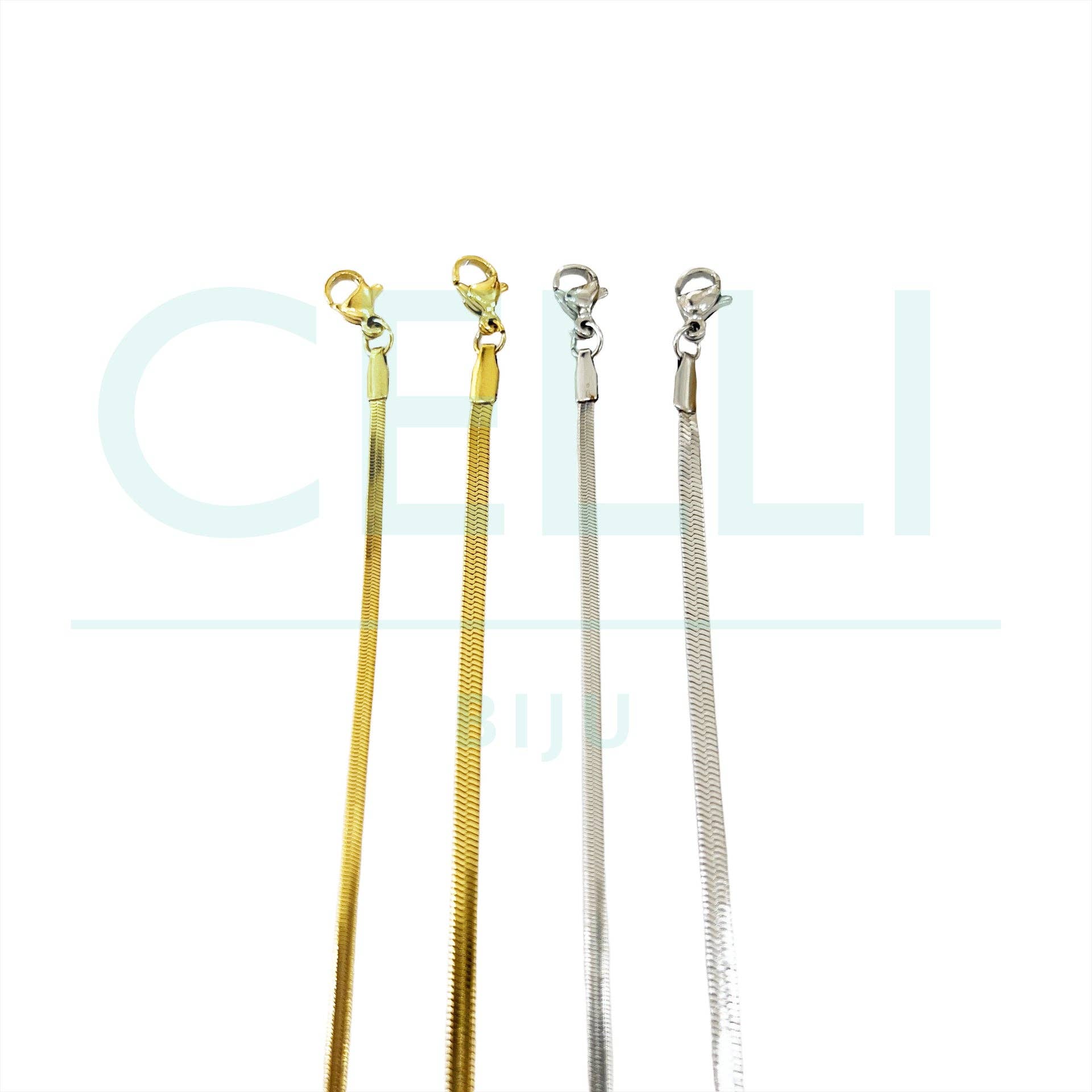 Celli Biju - Wholesale Link & Chain Bracelet - Steel Bracelet - Fine Flattened Snake 2.5mm 2mm2