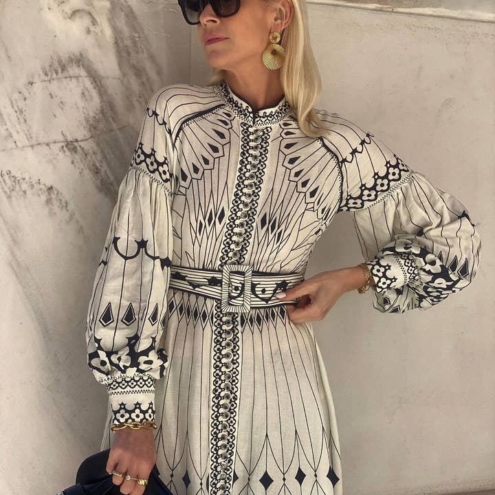 As Shown 2025 NEW Linen Lantern Sleeve Dress Vintage Chic for You for wholesale on Faire4