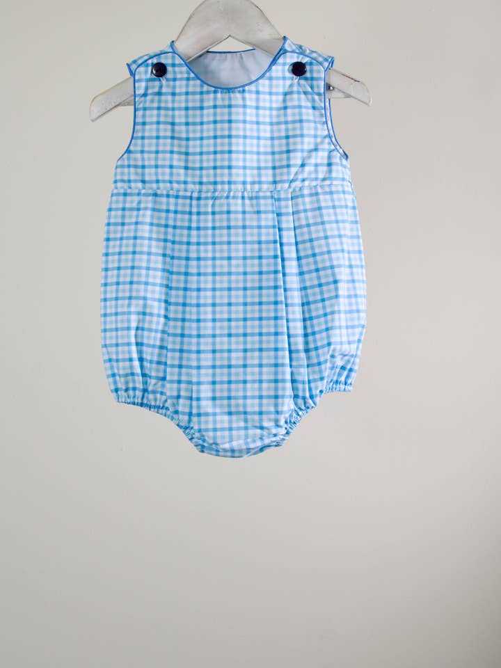 Light Blue Plaid Isaac Bubble for wholesale by Charming Little Ones