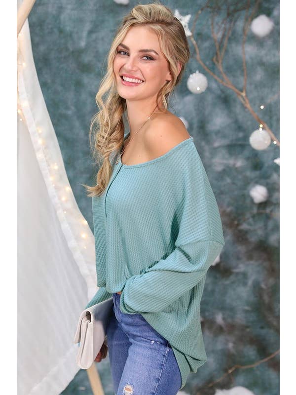 NINEXIS - Wholesale Knit Top - Women's - CWTTL450_BUTTON PLACKET LONG SLEEVE WAFFLE TOP10