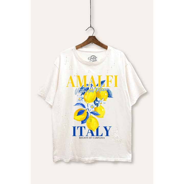 ITALY LEMON GRAPHIC MINERAL WASH LASER CUT TEE for wholesale by VINTAGE POINT USA