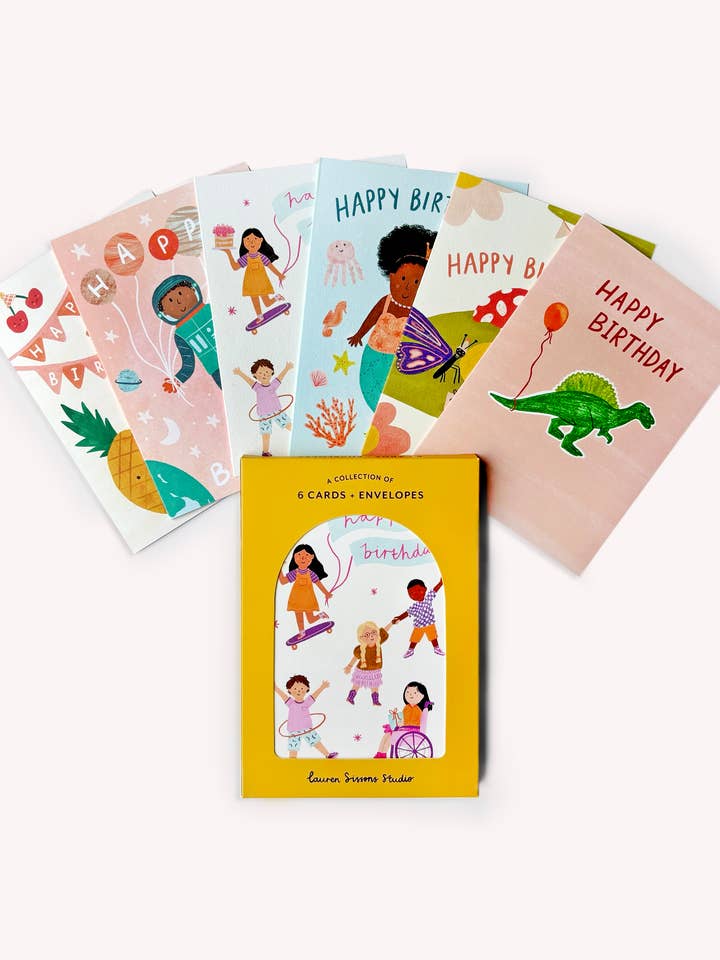 Kid's Birthday Greeting Card Boxed Set - 6 Cards Envelopes for wholesale by Lauren Sissons Studio