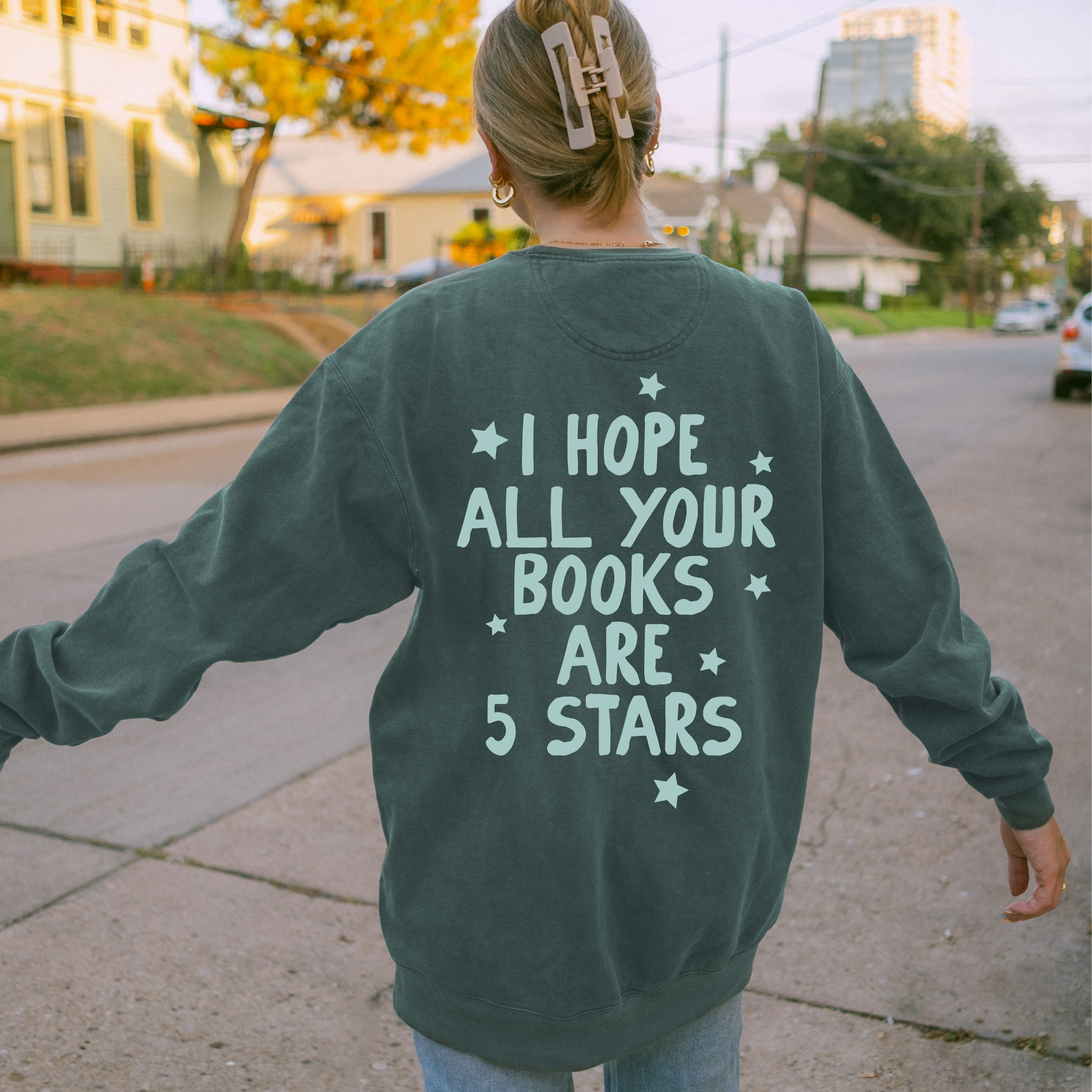 CrescentCatCo - Wholesale Graphic Sweatshirt - Women's - Hope All Your Books Are 5 Star Reads Crewneck Sweatshirt, Trendy Bookish Merch, Booktok Booksta Bookworm Gifts, Minimal Reader Merch11