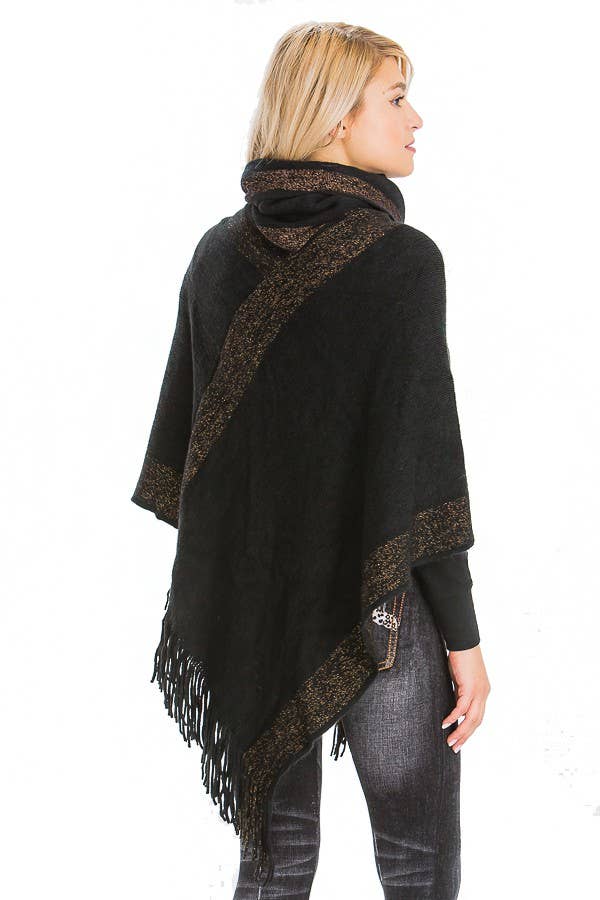 Cap Zone – wholesale Poncho – Women's – Tinsel Cowl Neck Fringed Poncho16
