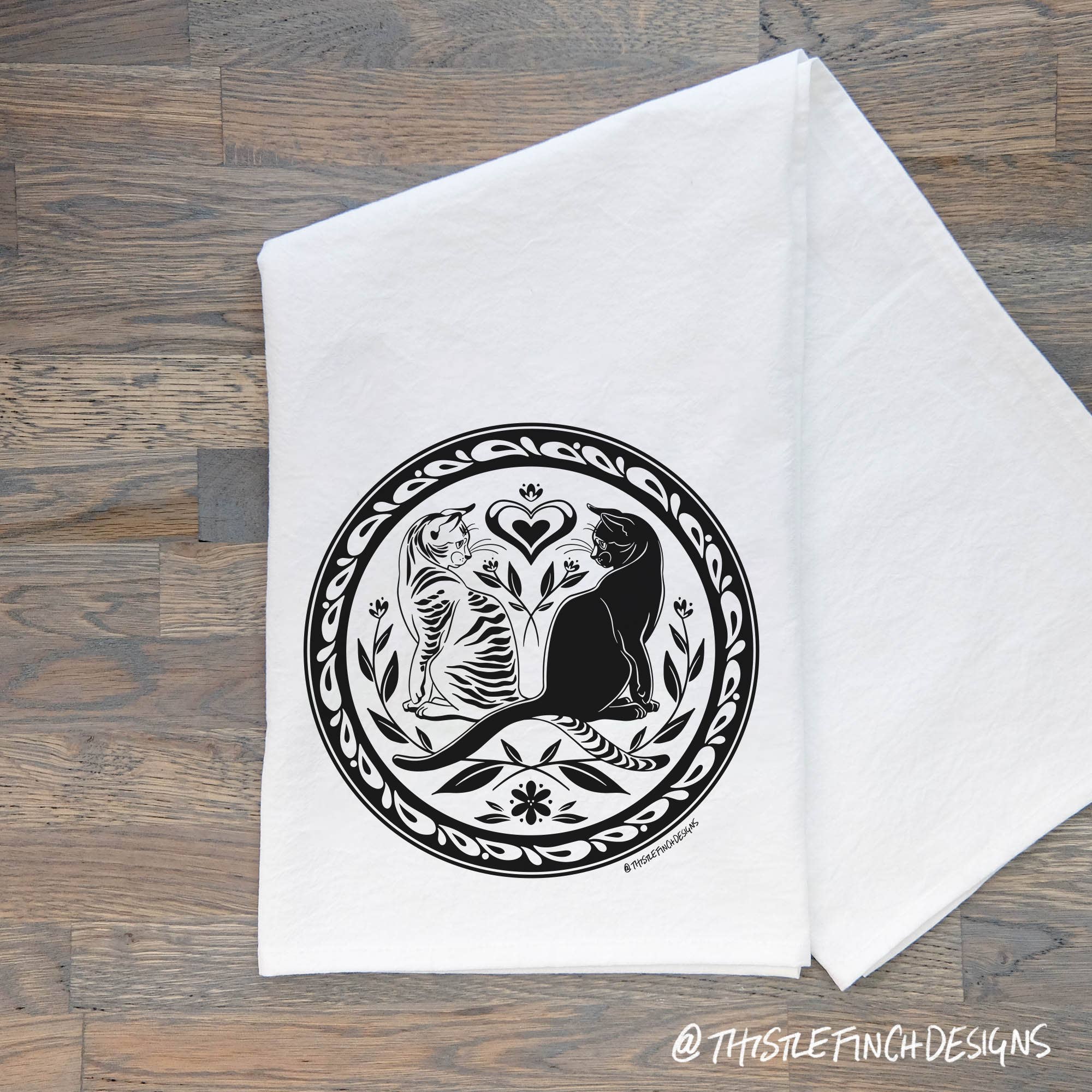 Thistle Finch Designs - Wholesale Tea Towel - House Cat Hex Sign Tea Towel1