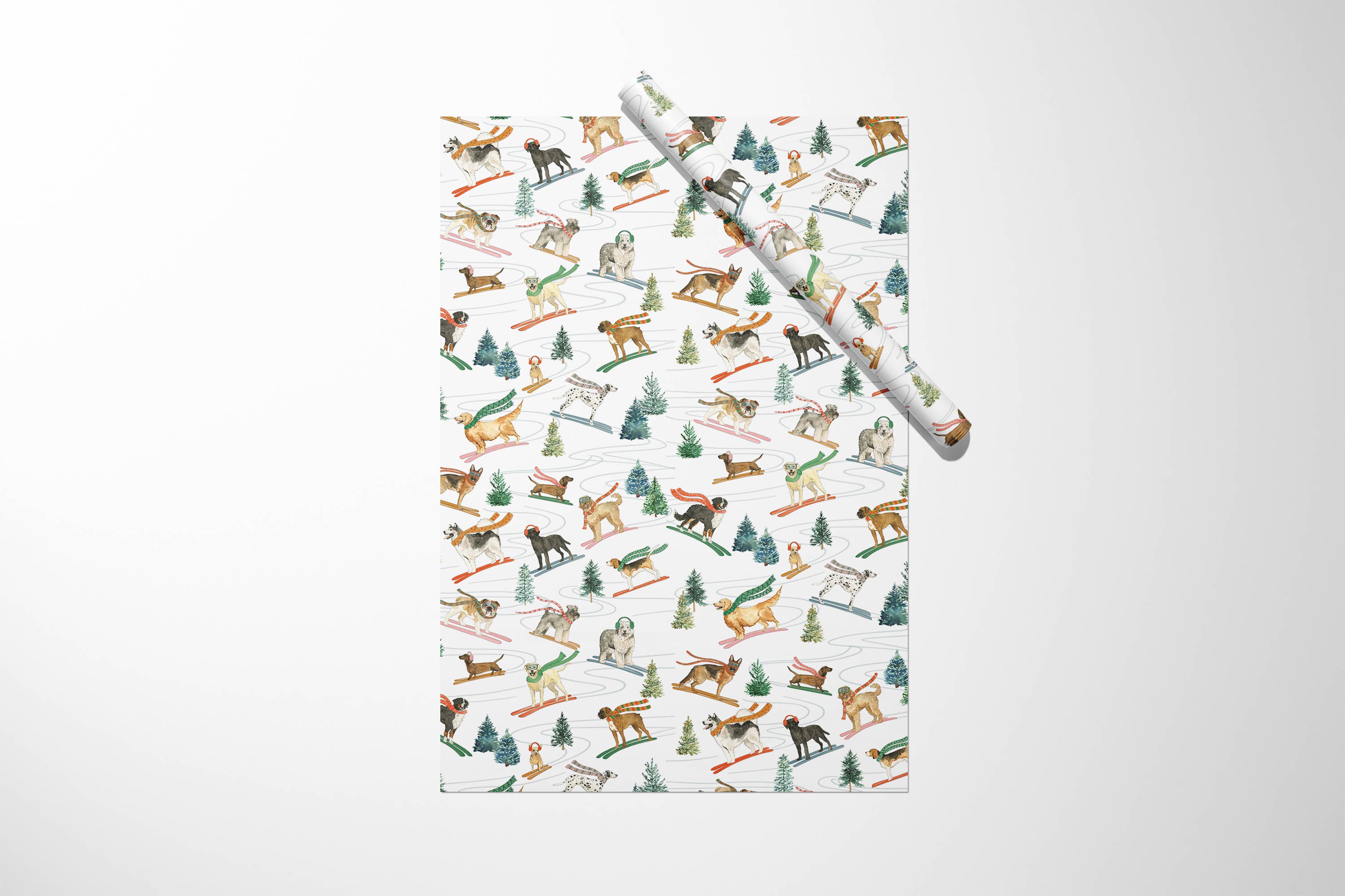 KelseyMDesigns - Venta al por mayor Rollos de papel de regalo - Papel de regalo navideño con perros esquiadores - Rollo de 3 hojas6