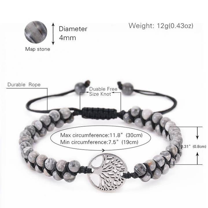 Mio Queena - Wholesale Charm/Dangle Bracelet - 4mm Natural Stone Woven Bracelet Tree of Life Pendant - CS